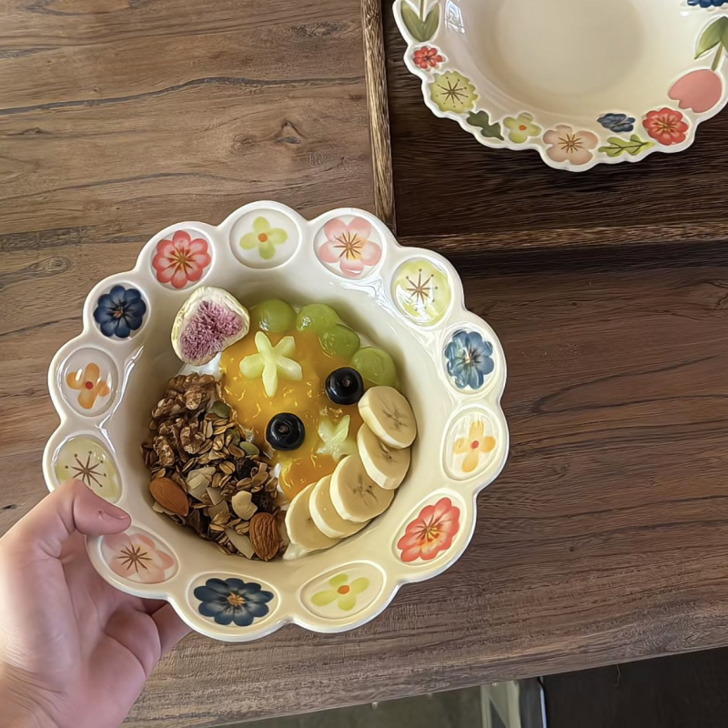 Japanski stil, nadahnut šumom, keramičko posuđe s podglazurom, cvjetna serija, izuzetne duboke i plitke ploče za doručak