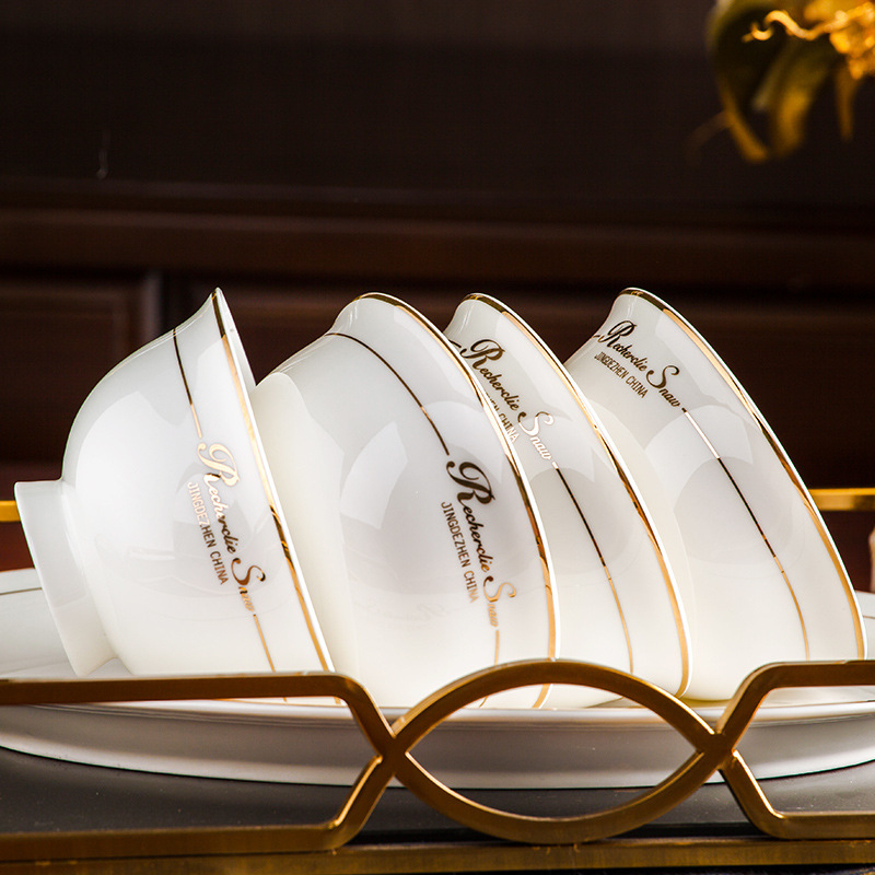 Set de boluri din porțelan cu os, rotunde, cu picioare înalte – boluri pentru orez și tăiței, compatibile cu microunde