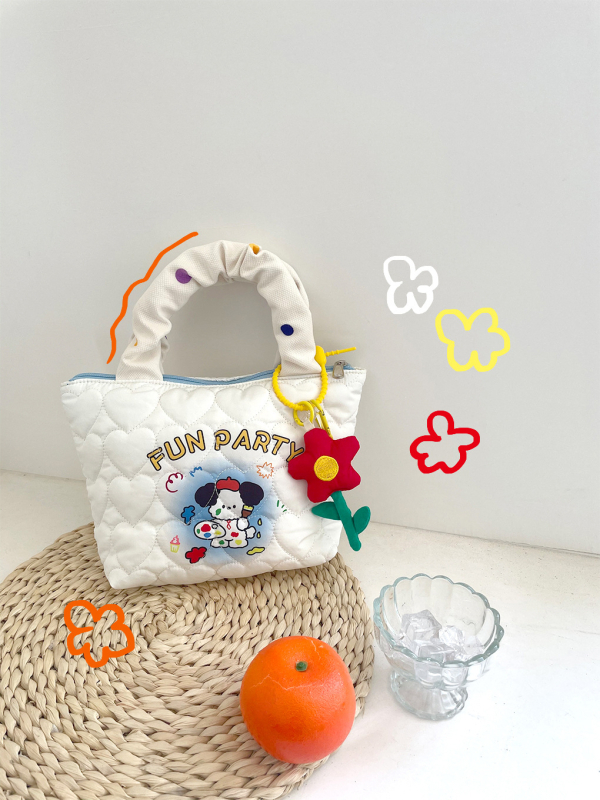 Geantă Tote - Bumbac, Deschidere cu fermoar, buzunar intern cu fermoar, formă orizontală pătrată, mânere duble