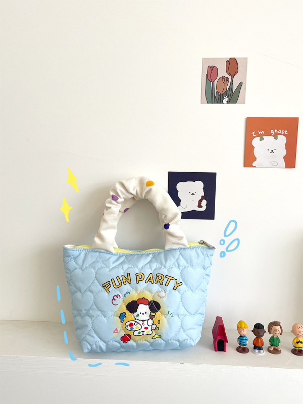 Geantă Tote - Bumbac, Deschidere cu fermoar, buzunar intern cu fermoar, formă orizontală pătrată, mânere duble