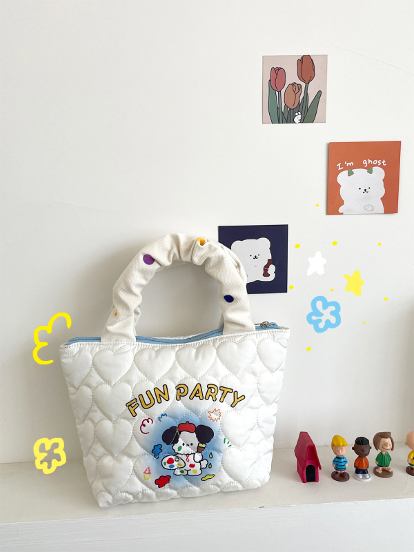 Geantă Tote - Bumbac, Deschidere cu fermoar, buzunar intern cu fermoar, formă orizontală pătrată, mânere duble