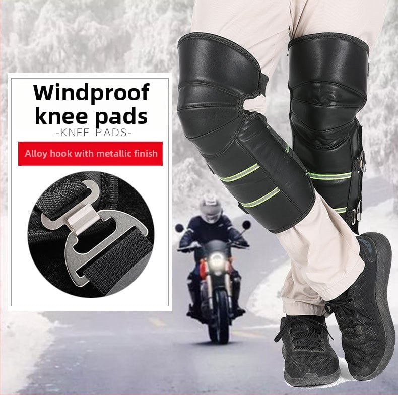 Ādas ceļgalu sargi ar vilnas oderi, biežas, vēja izturīgas un aukstumizturīgas, piemērotas motocikla un elektriskā velosipēda braukšanai (pieaugušie, vīrieši un sievietes)