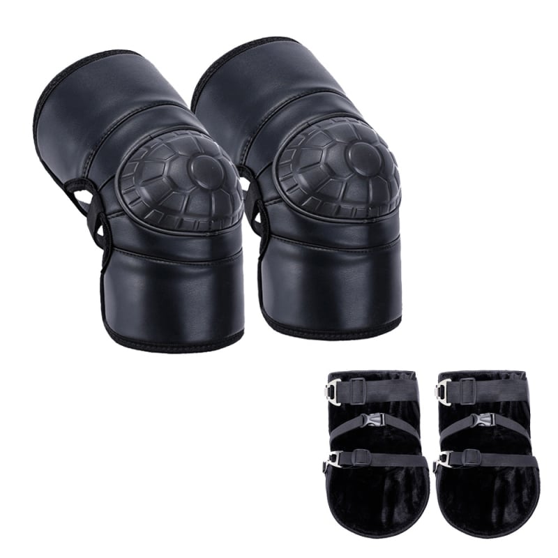 Ādas ceļgalu sargi ar vilnas oderi, biežas, vēja izturīgas un aukstumizturīgas, piemērotas motocikla un elektriskā velosipēda braukšanai (pieaugušie, vīrieši un sievietes)