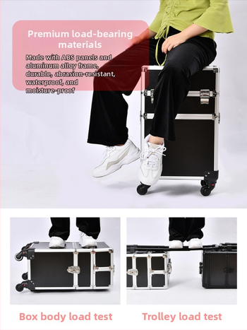 Козметичен кейс с колела, голям капацитет, ABS материал, издърпваща дръжка, заключване с катинар, четири слоя