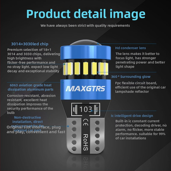 12V T10 LED крушка с леща за W5W светлина за позиционна светлина и светлина на регистрационния номер – универсално plug-in