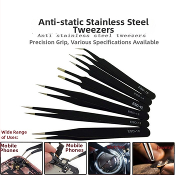 Антистатични пинсети от неръждаема стомана, прецизен извивен връх, връх от високо въглеродна стомана за заваряване на електронни компоненти