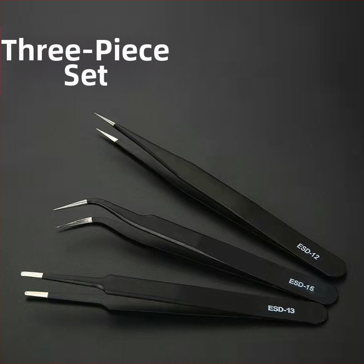 Антистатични пинсети от неръждаема стомана, прецизен извивен връх, връх от високо въглеродна стомана за заваряване на електронни компоненти