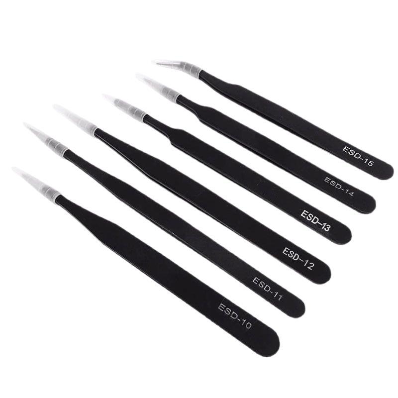 Антистатични пинсети от неръждаема стомана, прецизен извивен връх, връх от високо въглеродна стомана за заваряване на електронни компоненти