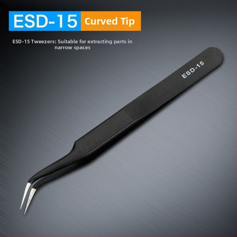 Антистатични пинсети от неръждаема стомана, прецизен извивен връх, връх от високо въглеродна стомана за заваряване на електронни компоненти
