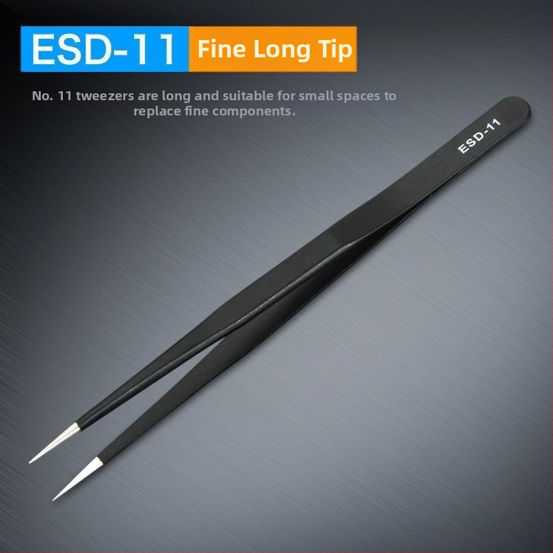 Антистатични пинсети от неръждаема стомана, прецизен извивен връх, връх от високо въглеродна стомана за заваряване на електронни компоненти
