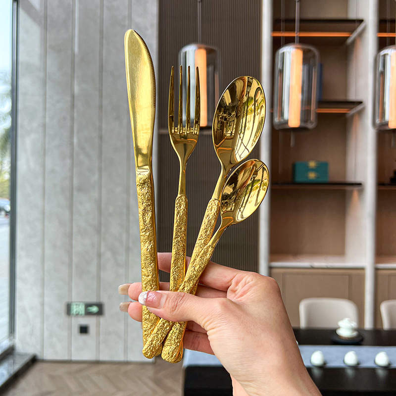 Rock mintás rozsdamentes acél étkészlet – kés, villa, kanál, desszertkanál, tükrös felület, logó testreszabható