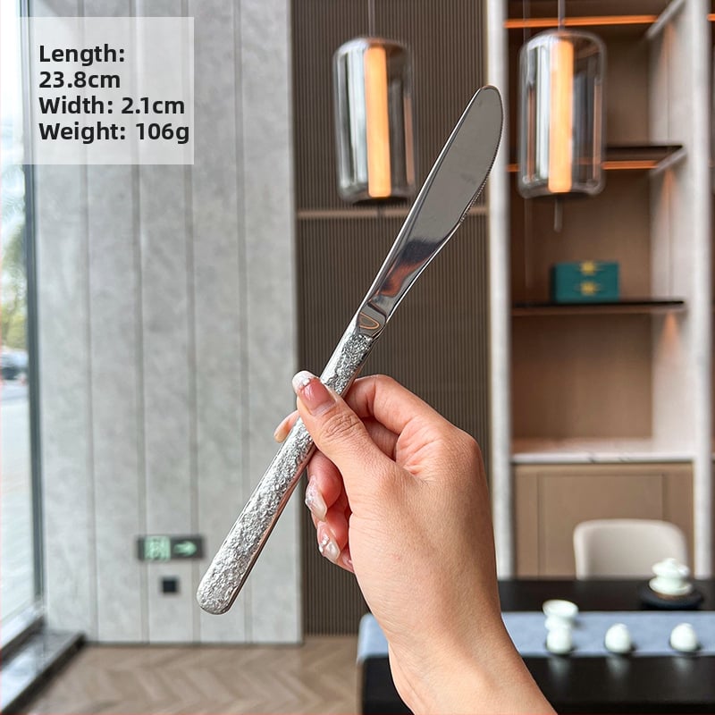 Rock mintás rozsdamentes acél étkészlet – kés, villa, kanál, desszertkanál, tükrös felület, logó testreszabható