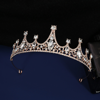 Корона-диадема с кристали, корейски стил, сплав, електроплагиране, подходяща за сватба, рожден ден и фестивал