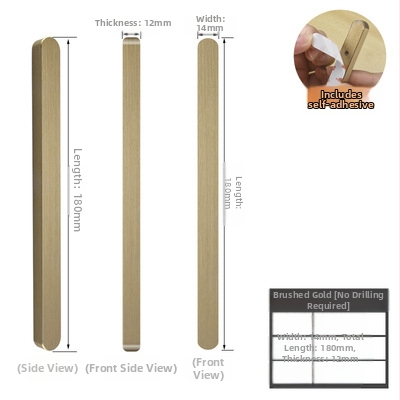 Posuvná dverová rukoväť - samolepiaca, bez vŕtania, hliníková s anodizovaným povrchom, model: malá zlatá tyčová rukoväť s drážkou