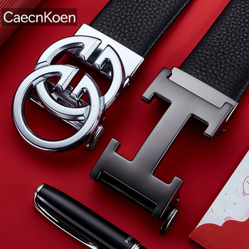 Caecnkoen férfi bőrszíj természetes bőrből, első réteg tehénbőrből, automata csattal, ötvözet csattal, üzleti stílus