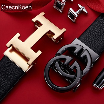 Caecnkoen férfi bőrszíj természetes bőrből, első réteg tehénbőrből, automata csattal, ötvözet csattal, üzleti stílus