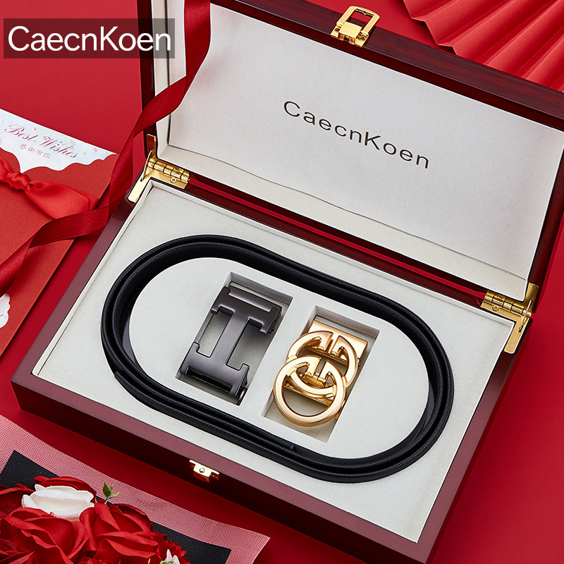 Caecnkoen férfi bőrszíj természetes bőrből, első réteg tehénbőrből, automata csattal, ötvözet csattal, üzleti stílus