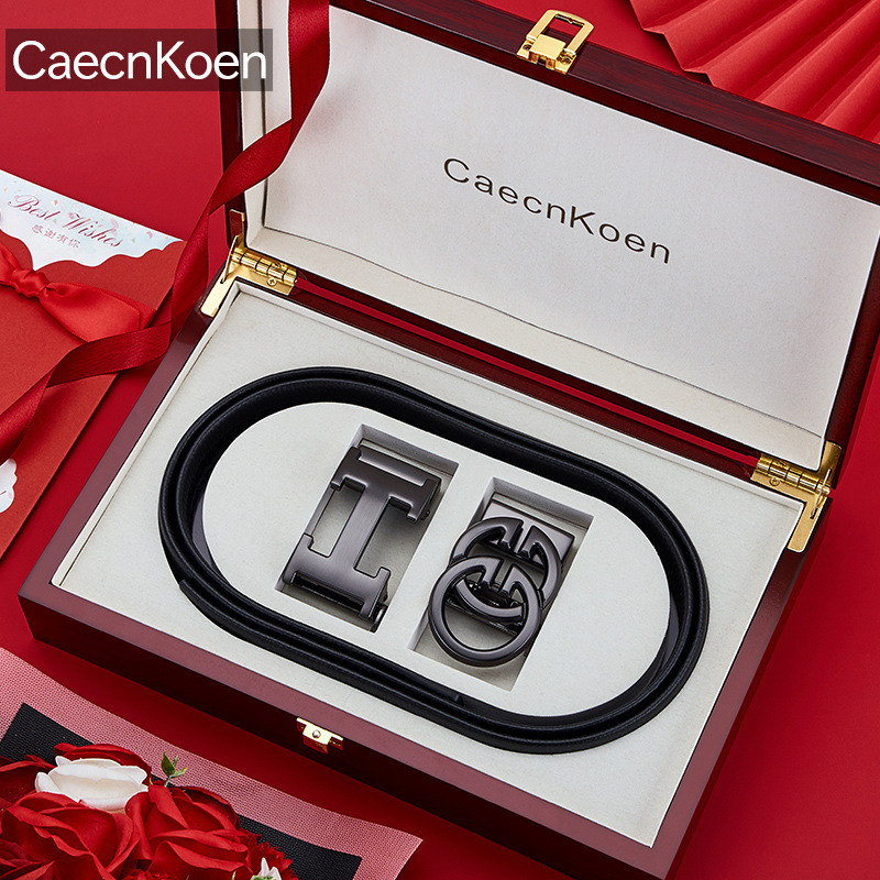 Caecnkoen férfi bőrszíj természetes bőrből, első réteg tehénbőrből, automata csattal, ötvözet csattal, üzleti stílus