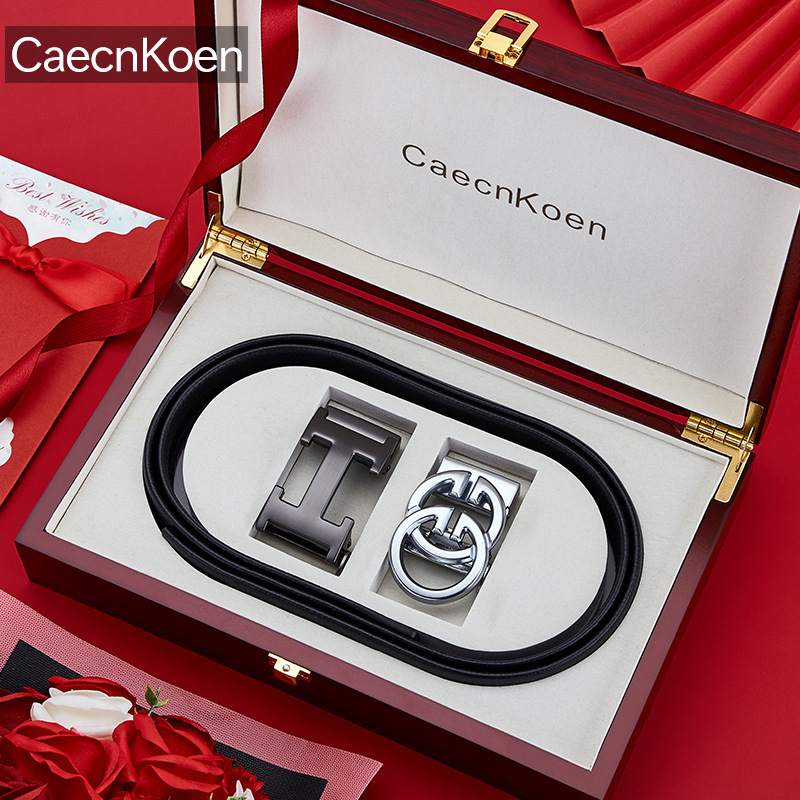 Caecnkoen férfi bőrszíj természetes bőrből, első réteg tehénbőrből, automata csattal, ötvözet csattal, üzleti stílus