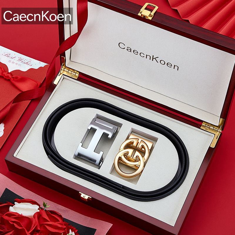 Caecnkoen férfi bőrszíj természetes bőrből, első réteg tehénbőrből, automata csattal, ötvözet csattal, üzleti stílus