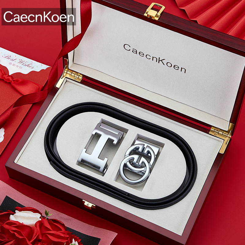 Caecnkoen férfi bőrszíj természetes bőrből, első réteg tehénbőrből, automata csattal, ötvözet csattal, üzleti stílus