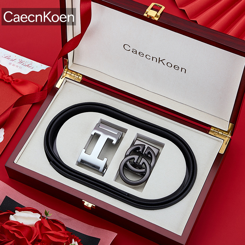 Caecnkoen férfi bőrszíj természetes bőrből, első réteg tehénbőrből, automata csattal, ötvözet csattal, üzleti stílus