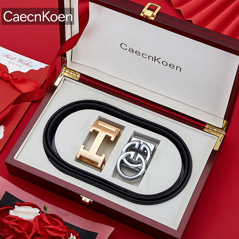 Caecnkoen férfi bőrszíj természetes bőrből, első réteg tehénbőrből, automata csattal, ötvözet csattal, üzleti stílus