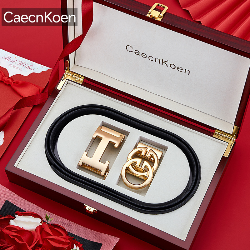 Caecnkoen férfi bőrszíj természetes bőrből, első réteg tehénbőrből, automata csattal, ötvözet csattal, üzleti stílus