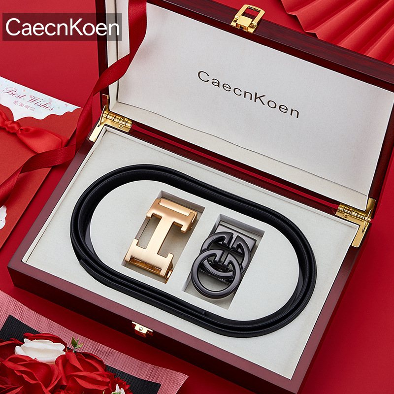 Caecnkoen férfi bőrszíj természetes bőrből, első réteg tehénbőrből, automata csattal, ötvözet csattal, üzleti stílus