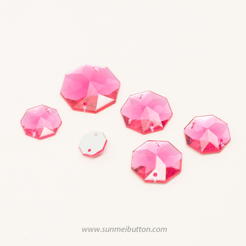 Strasuri acrilice pentru îmbrăcăminte, octogonale, cu două găuri, spate plat, electroplacate