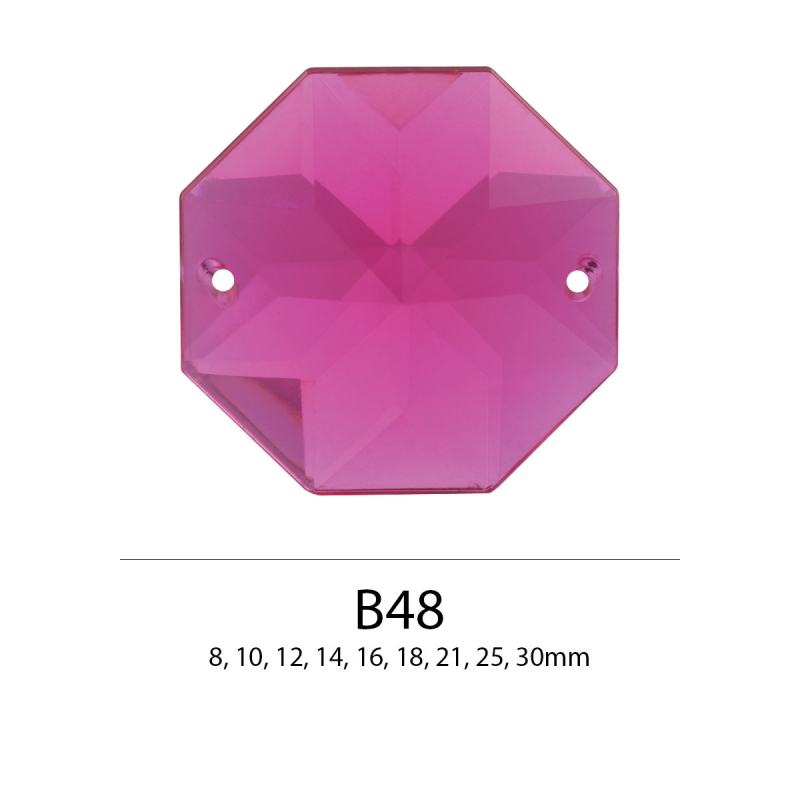 Strasuri acrilice pentru îmbrăcăminte, octogonale, cu două găuri, spate plat, electroplacate