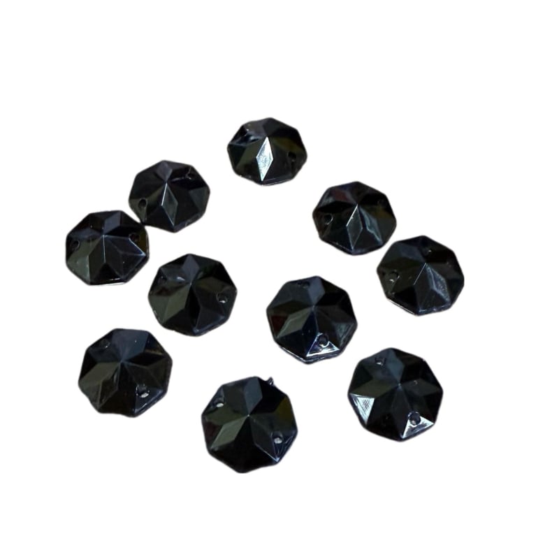 Strasuri acrilice pentru îmbrăcăminte, octogonale, cu două găuri, spate plat, electroplacate