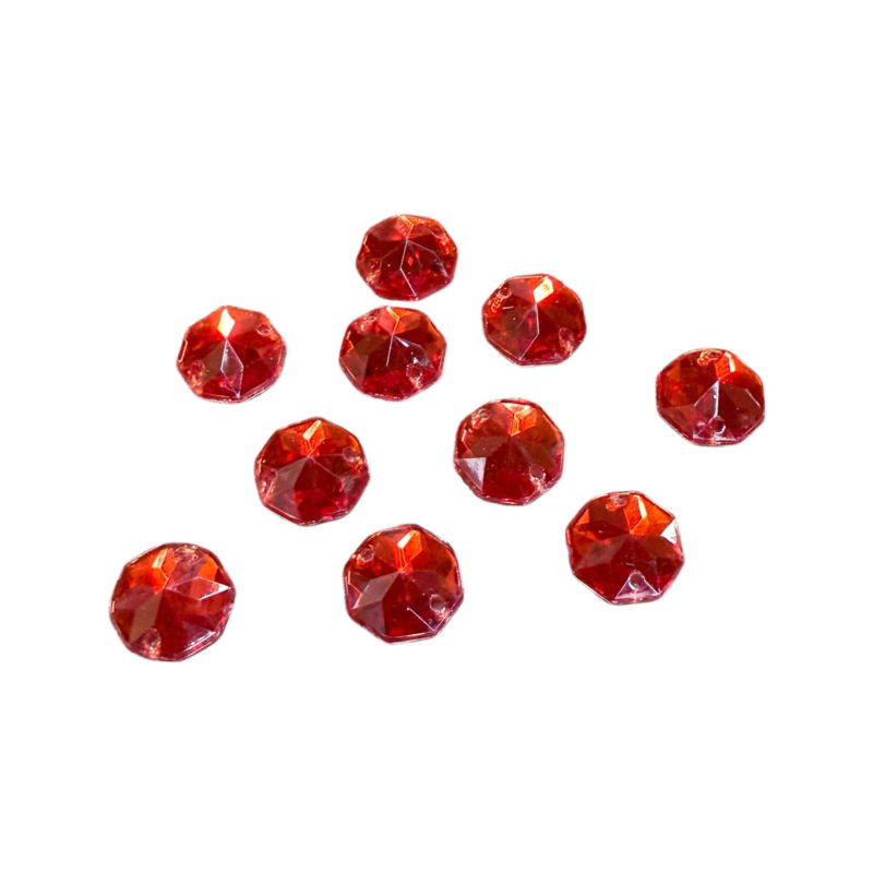 Strasuri acrilice pentru îmbrăcăminte, octogonale, cu două găuri, spate plat, electroplacate