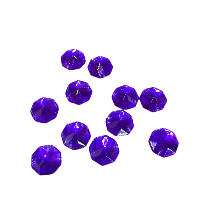 Strasuri acrilice pentru îmbrăcăminte, octogonale, cu două găuri, spate plat, electroplacate