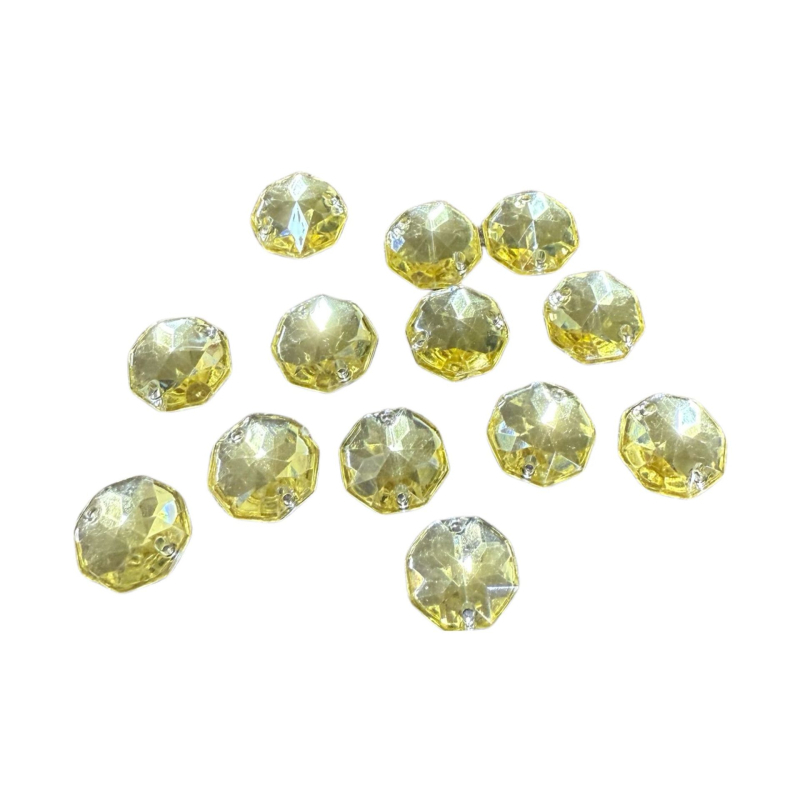 Strasuri acrilice pentru îmbrăcăminte, octogonale, cu două găuri, spate plat, electroplacate