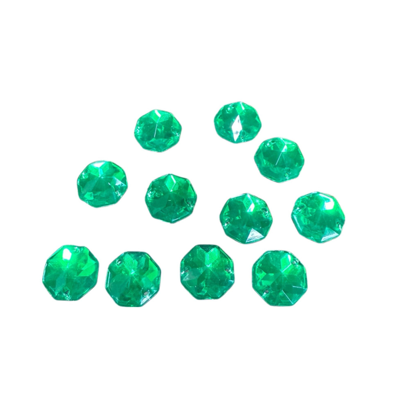 Strasuri acrilice pentru îmbrăcăminte, octogonale, cu două găuri, spate plat, electroplacate