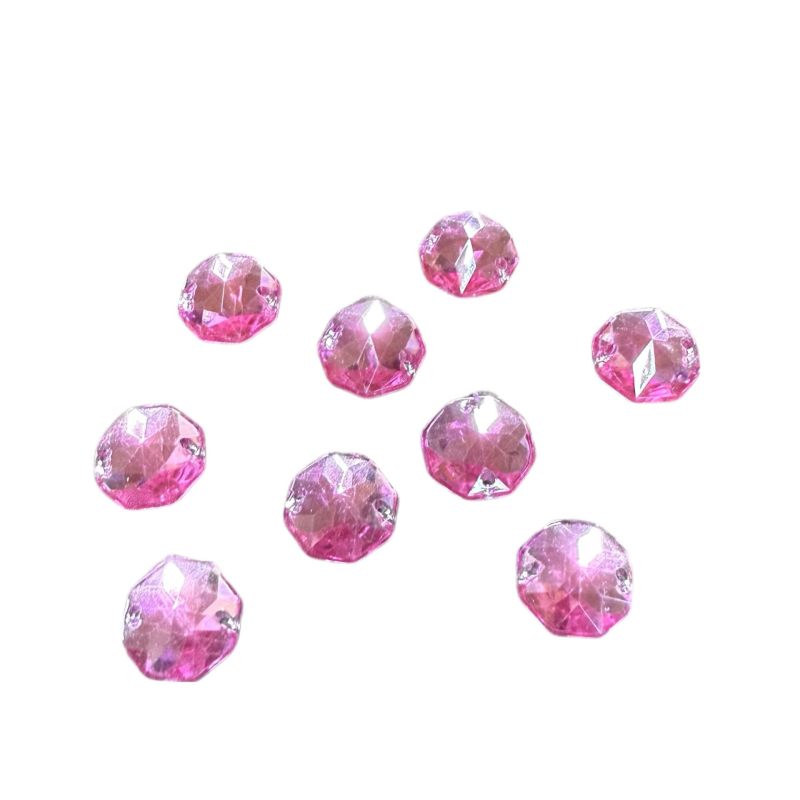 Strasuri acrilice pentru îmbrăcăminte, octogonale, cu două găuri, spate plat, electroplacate