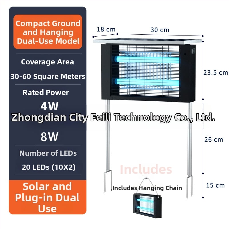 Napenergia-szúnyogirtó lámpa - kültéri, vízálló rovarfogó elektromos sokk, újratölthető napelemes akkumulátor, 8-12 óra üzemidő, 1500mAh feletti kapacitás