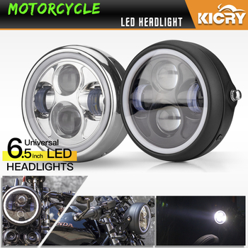 LED преден фар за мотоциклет Harley cafe racer, ретро стил, метален корпус, IP66 защита, DC12V, 12W, 1750 lm