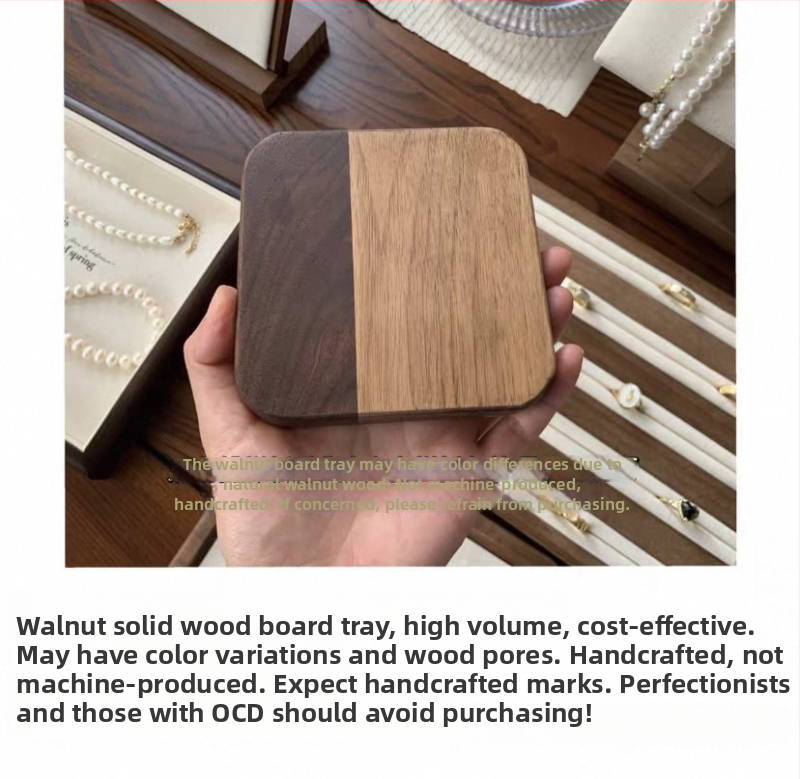 Drevený stojan na šperky z orechového dreva – podnos na prstene a náhrdelníky, umelecký štýl, jar 2025 uvedenie