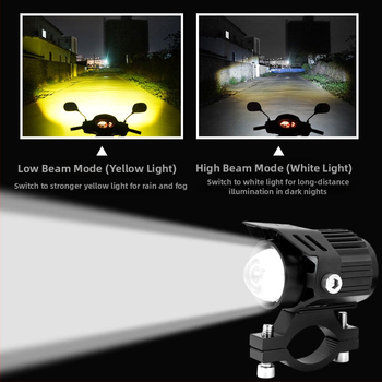 Motocyklové LED svetlo s objektívom, hliníkové telo, dvojfarebné LED diódy, 18W na lampe, 12–85V vstup, model Q9