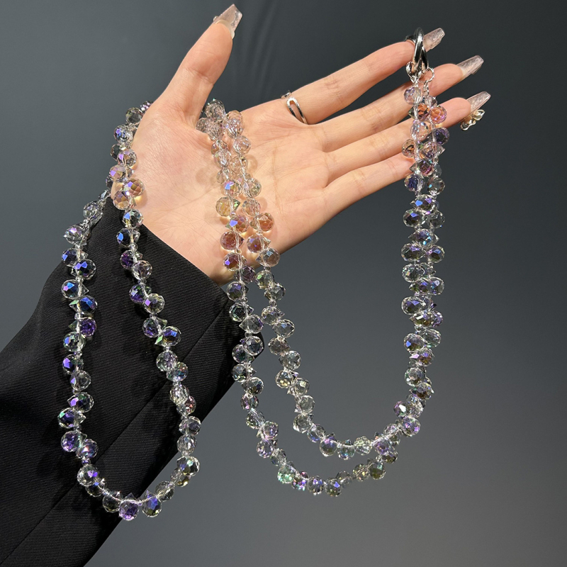 Ručno izrađeni kristalni lanyard za mobitel s žičanim užetom i metalnom kopčom, ženski stil