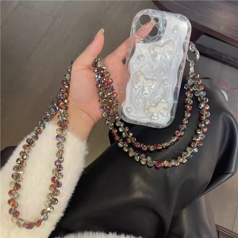 Ručno izrađeni kristalni lanyard za mobitel s žičanim užetom i metalnom kopčom, ženski stil