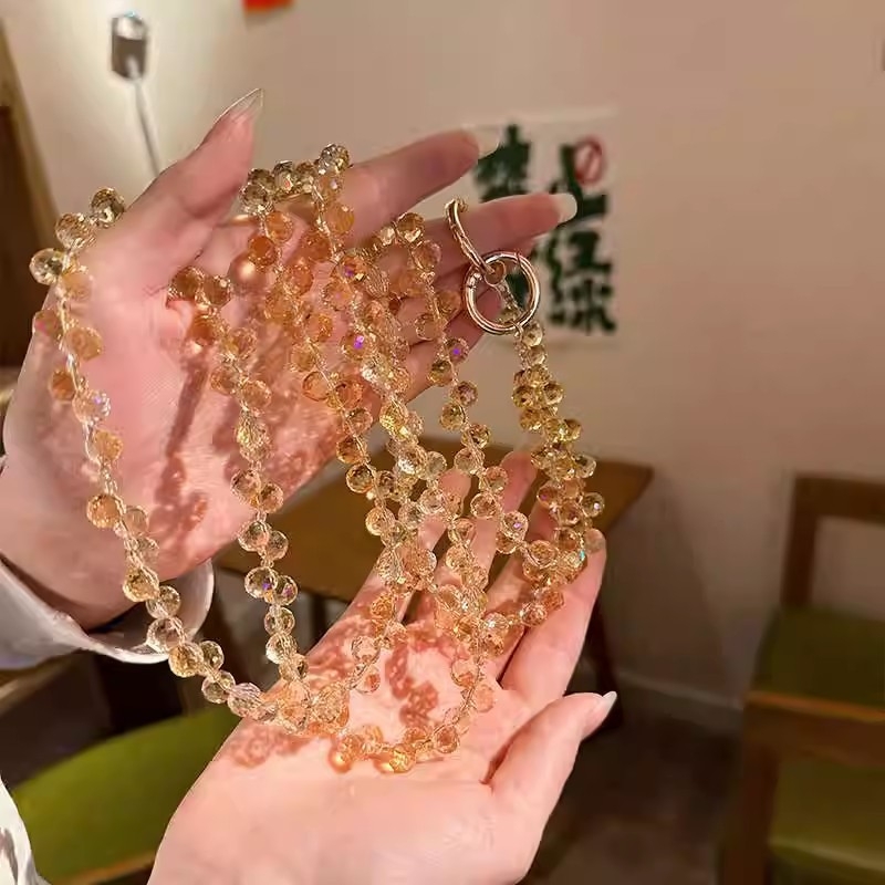 Ručno izrađeni kristalni lanyard za mobitel s žičanim užetom i metalnom kopčom, ženski stil