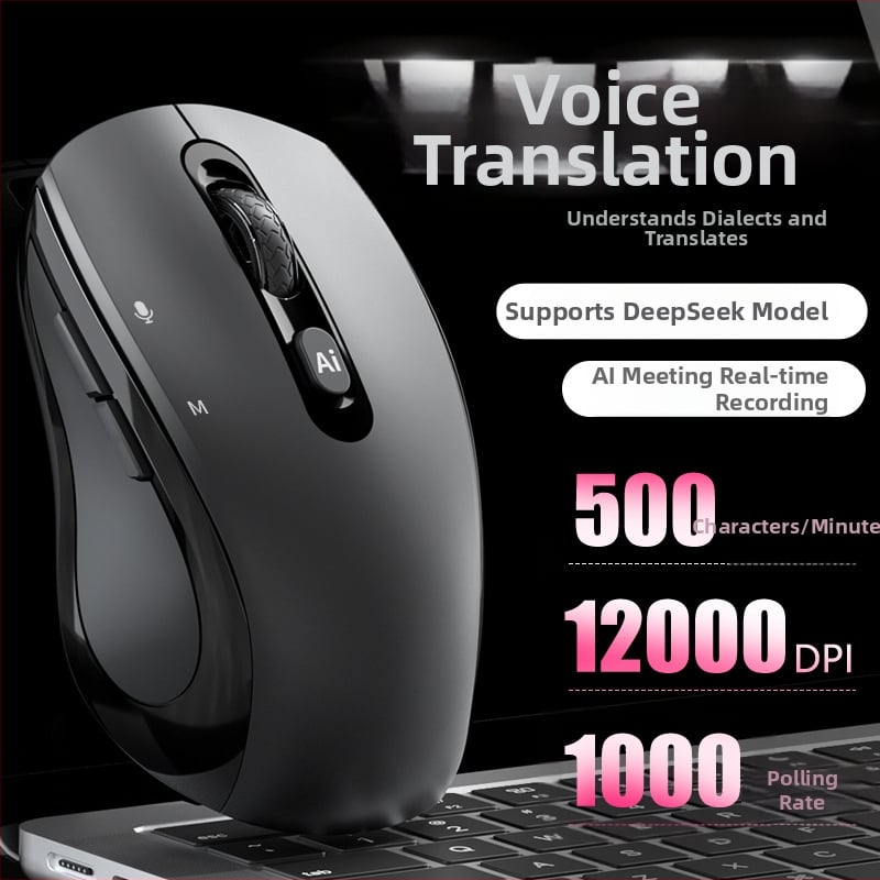 AI inteligentna glasovna Bluetooth miša, 1600 DPI, 6 tipki, domet 10 m, 2.4G/Bluetooth, tri načina napajanja, za prijenosna računala