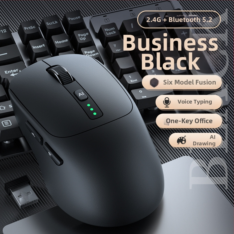 AI inteligentna glasovna Bluetooth miša, 1600 DPI, 6 tipki, domet 10 m, 2.4G/Bluetooth, tri načina napajanja, za prijenosna računala