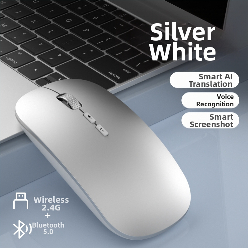 AI inteligentna glasovna Bluetooth miša, 1600 DPI, 6 tipki, domet 10 m, 2.4G/Bluetooth, tri načina napajanja, za prijenosna računala