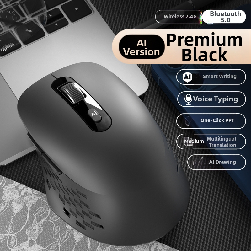 AI inteligentna glasovna Bluetooth miša, 1600 DPI, 6 tipki, domet 10 m, 2.4G/Bluetooth, tri načina napajanja, za prijenosna računala