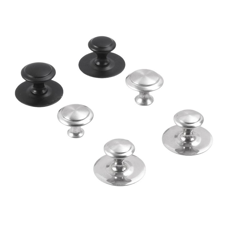 Rukoväť s jedným otvorom na skrinku a zásuvku – hríbikového tvaru, moderný minimalistický štýl, materiál: zliatina zinku/nerezová oceľ, povrch brúsený, elektroplátovaný a oxidovaný