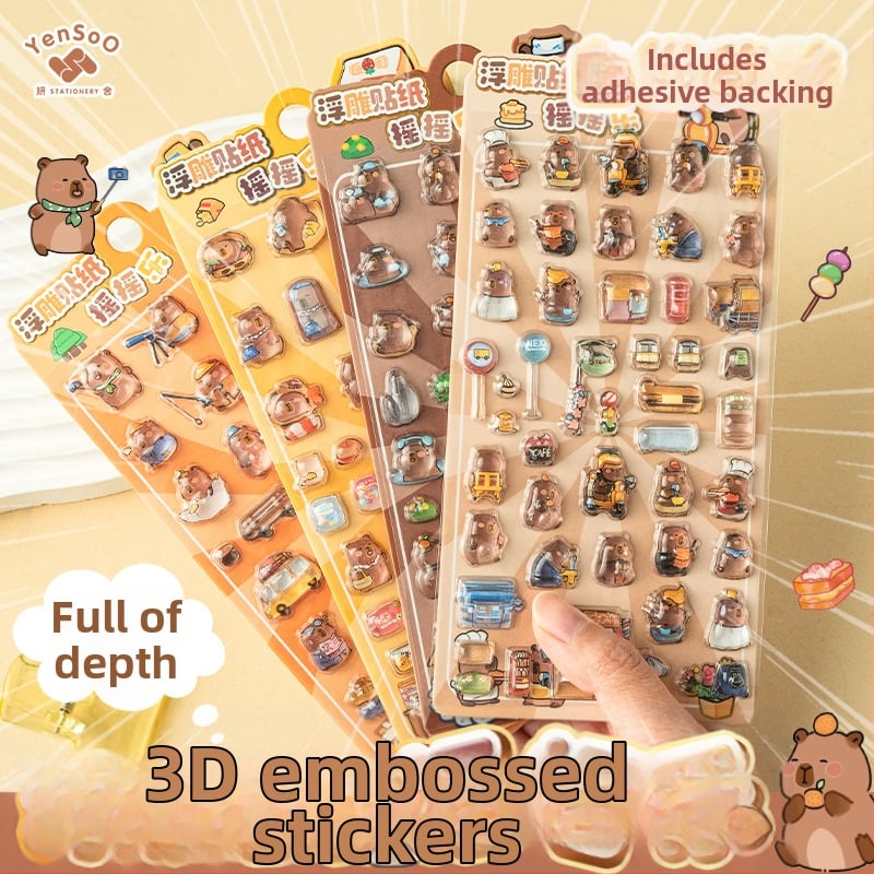 3D-reliefes Capybara telefonmatrica – rajzfilmszerű, kézzel készített; Anyag: papír + öntapadós PVC + epoxigyanta; Súly: 23 g; Márka: Zero Alliance